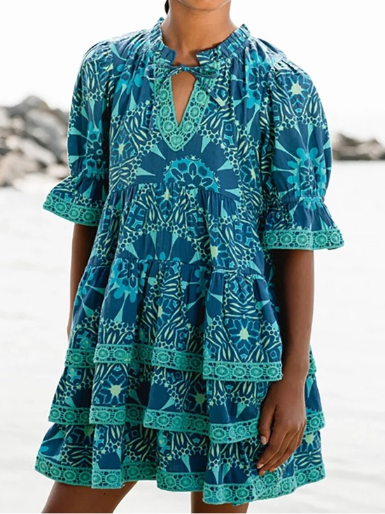 Briton Court Other - Briton Court Tiered blue green boho dress sz 7